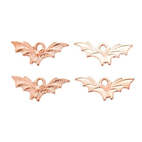 10 Gothic Vampire Bat Rose Gold 21x9mm Flying Winged Goth Horror Charms - Picture 2 of 2